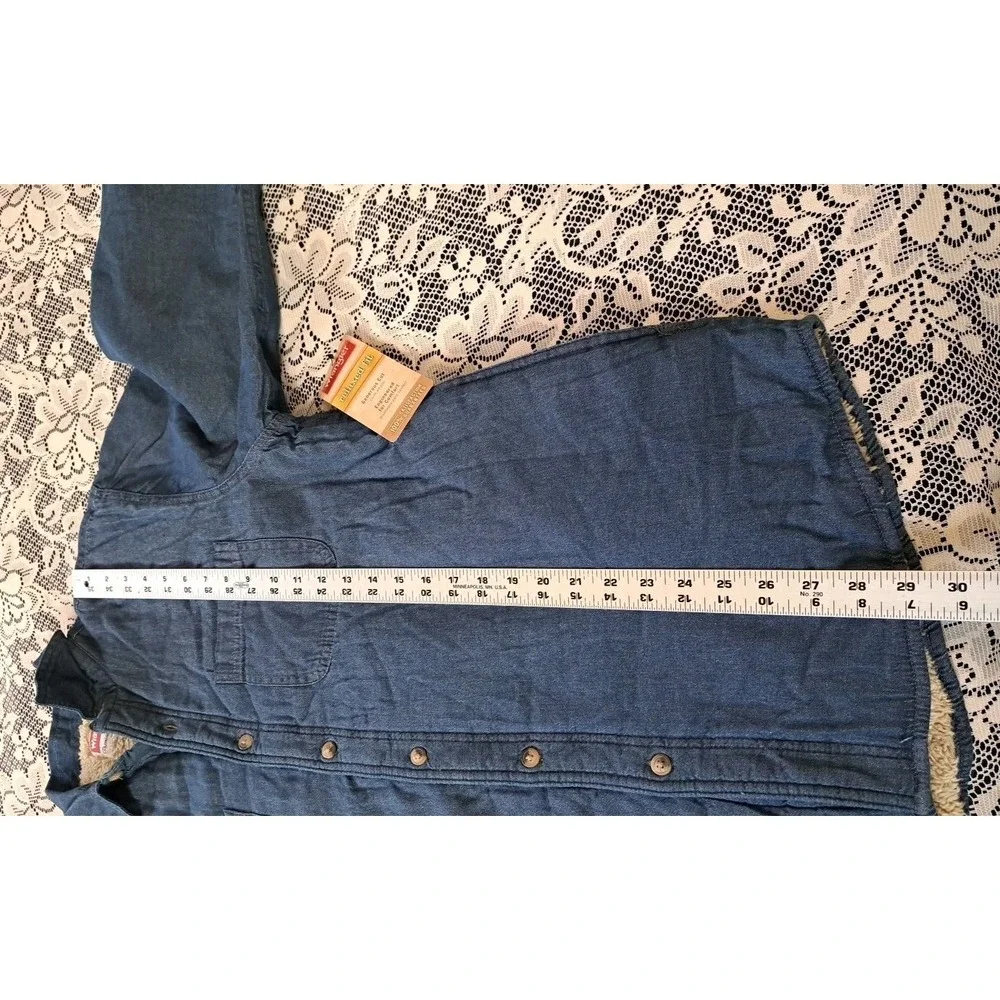 Wrangler Denim Chambray Shacket M Blue Sherpa Lined Button Front‎ Pockets NWT